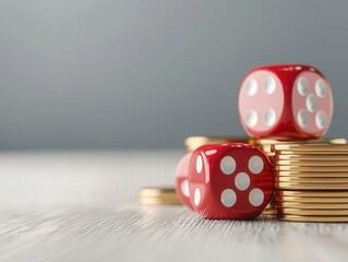 Political risk on investments, dice rolling over currency and law icons, 3D illustration