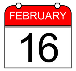 February 16. Marking of a day of the year. Calendar page.