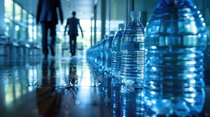 Fototapeta premium Bottled Water Row in a Modern Office