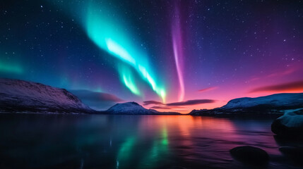 A scenic wallpaper of the Northern Lights stretching across the horizon, with stars twinkling in the background.