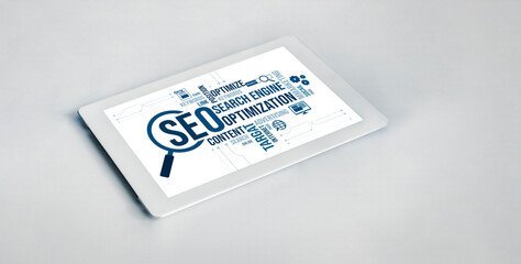 SEO search engine optimization for modish e-commerce and online retail business showing on computer...