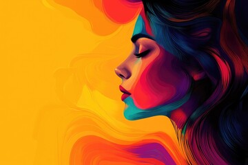 Colorful woman painting expressing modern art and vibrant design