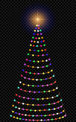 Christmas tree on a transparent background, vector graphics, Christmas tree with a bright star