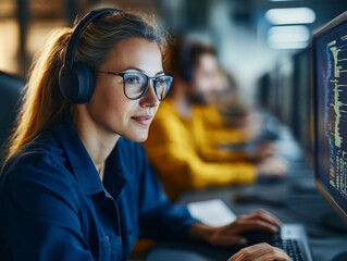 A team of IT specialists working together to implement effective cybersecurity strategies in a corporate office environment.