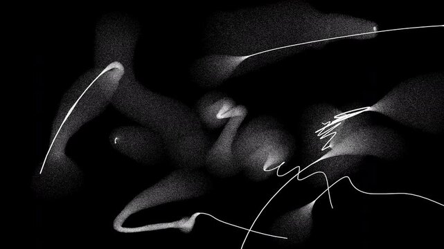 Monochromatic animation of white grunge pencil doodle lines and textures on black background. Low frame rate effect. Seamless loop.