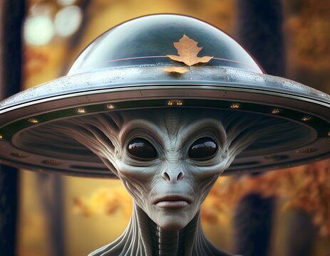 UFO and alien images in the form of different compositions created with artificial intelligence.