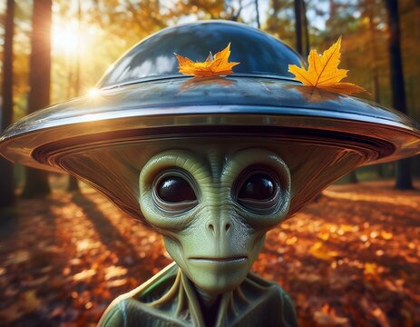 UFO and alien images in the form of different compositions created with artificial intelligence.