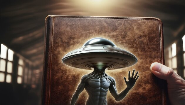 UFO and alien images in the form of different compositions created with artificial intelligence.