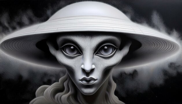 UFO and alien images in the form of different compositions created with artificial intelligence.