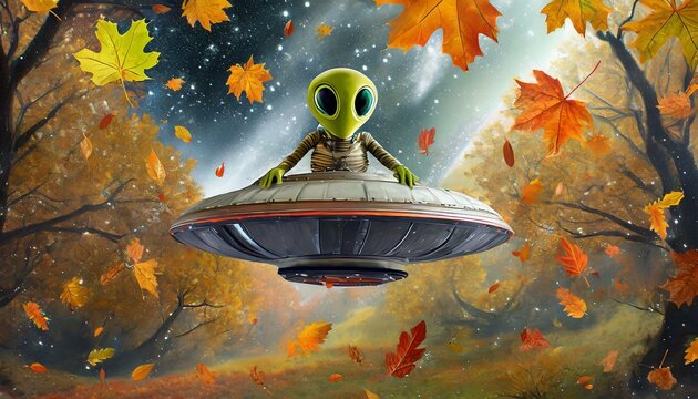 UFO and alien images in the form of different compositions created with artificial intelligence.