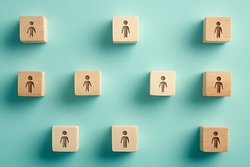 Obraz premium Wooden Blocks with Human Figures in Grid Pattern