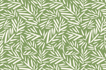 Organic Leaf Pattern. Bamboo Leaves Ornamental Texture. Floral Seamless Pattern. Palm Branch Background. Flourish Nature Summer Garden. Tropical Green Ornament