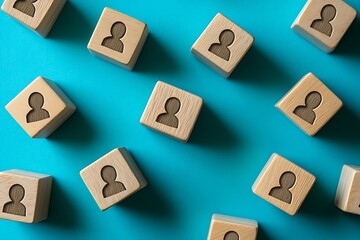 Fototapeta premium Wooden Blocks With Person Icons Representing Human Resources