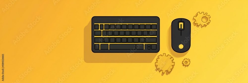 Fototapete this design features a keyboard icon accompanied by a mouse and gear overlay, highlighting themes of