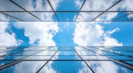 Fototapeta premium modern office building with glass windows against the blue sky