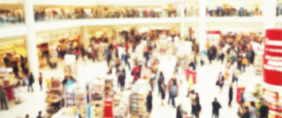 Blurred background of a bird's eye view of retail therapy in action, black friday, shopping, aerial view