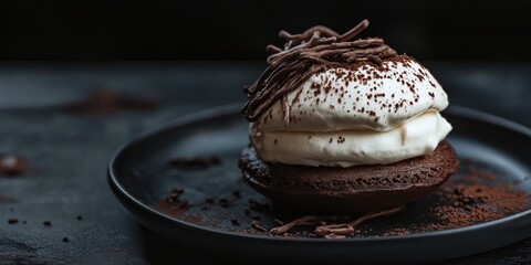 Chocolate dessert with whipped cream and sprinkles