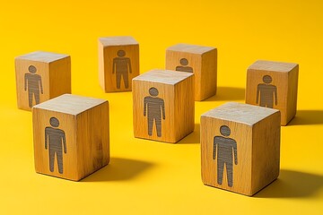 Wooden Figures Social Distancing Concept on Yellow Background