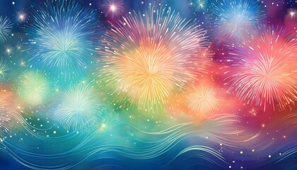 Fototapeta premium Spectacular Fireworks Display over Wavy Ocean