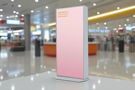 Blank standing sign with copy space for text messege or mock up content in blur department store or shopping mall background
