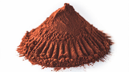 Cocoa Powder: A mound of reddish-brown powder, textured with clumps and indentations, placed on a...