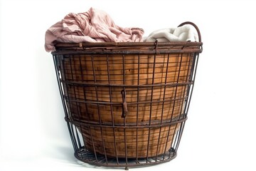 laundry basket with laundry isolated in white