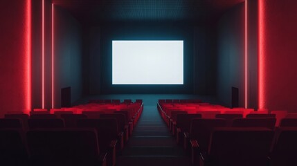 Fototapeta premium High-quality image of a cinema lobby and theater space, completely vacant and ready for a movie screening.