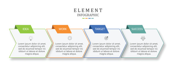 Business growth arrow template. Infographic 4 steps to success. Vector illustration.