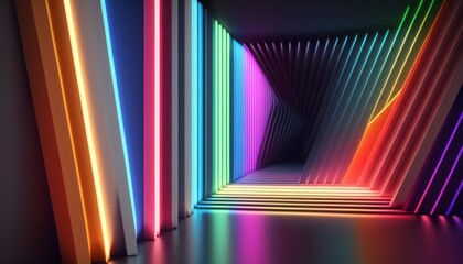 Abstract neon light arches in vibrant colors, creating a futuristic and dynamic visual, symbolizing modernity, creativity, and energy