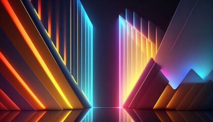 Abstract neon light arches in vibrant colors, creating a futuristic and dynamic visual, symbolizing modernity, creativity, and energy