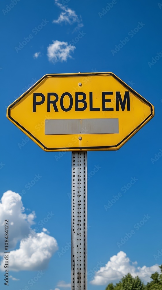 Poster road sign: problem ahead - a stark yellow sign with the word 