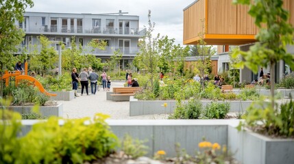 Social Gathering in Modern Urban Courtyard Space