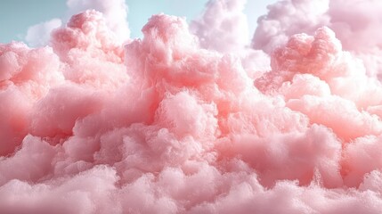 Fototapeta premium fluffy, pastel pink cotton candy cloud texture fills the frame, with soft edges and a dreamy quality, perfect for a whimsical background or as a soothing visual element