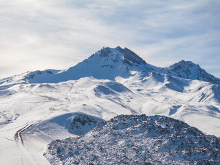 Mount Erciyes Ski Resort Drone Photo in the Winter Season, Hacilar Kayseri, Turkiye (Turkey)