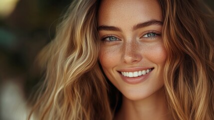 Fototapeta premium Beautiful Woman with Blonde Hair Smiling - Portrait Photography