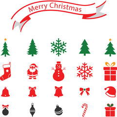 A  set of Christmas vector elements and Christmas card vector illustration