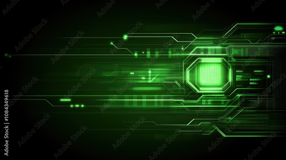 Poster intricate green circuit board, exploring electronic pathways and components in detail
