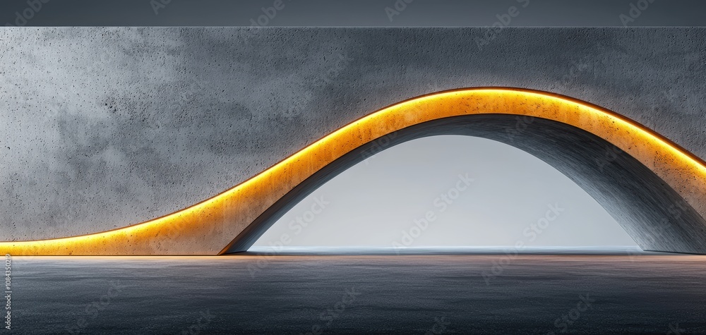 Aufkleber Infrastructure elegant concept. A modern concrete arch with a glowing orange edge, set against a simple gray background, creating a striking architectural visual.