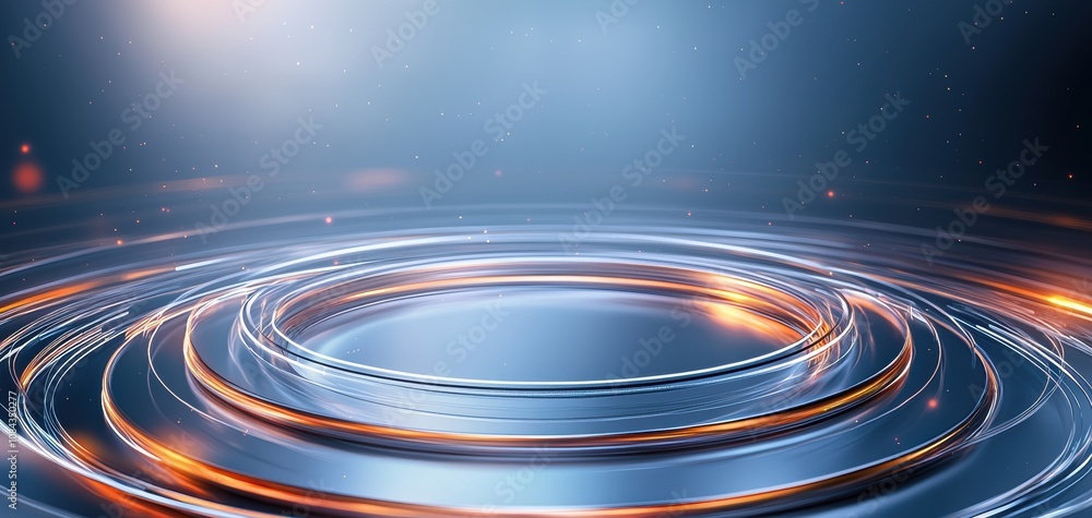 Poster Infrastructure elegant concept. A dynamic circular pattern of glowing light trails on a reflective surface, creating a futuristic and technological ambiance.