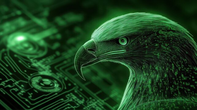 Soaring computer eagle, majestic symbol of digital technology and innovation