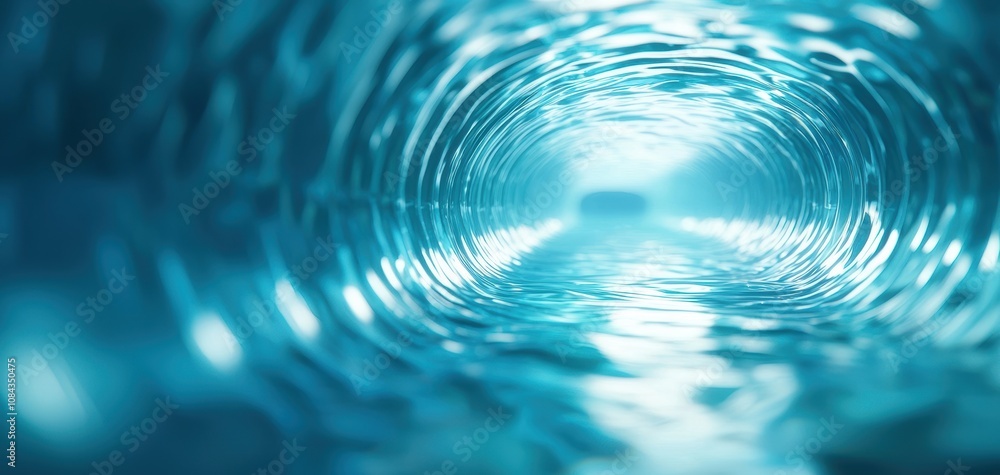 Poster Infrastructure elegant concept. A serene underwater tunnel with shimmering light reflecting off the water's surface, creating an ethereal ambience.