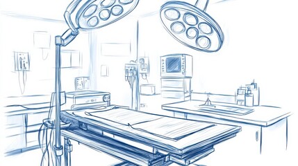 Sterile Operating Room Sketch with Equipment Lighting