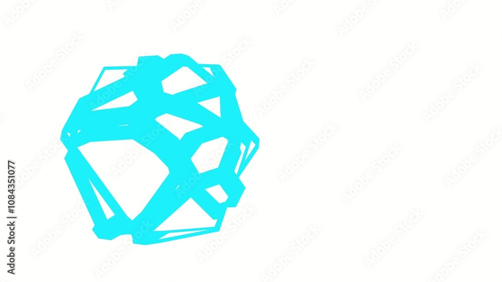 Poster dynamic animation of a turquoise polygonal structure transforming on a white background.