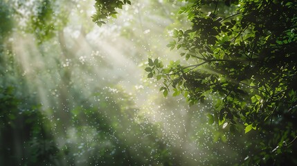 Fototapeta premium Blurred Forest with Sunlight Filtering Through Foliage, Creating a Peaceful and Tranquil Natural Setting