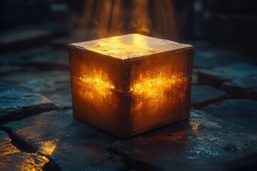 gleaming donation box icon illuminated by a gentle spotlight, exuding a polished surface that invites generosity and kindness, showcasing a warm and inviting design