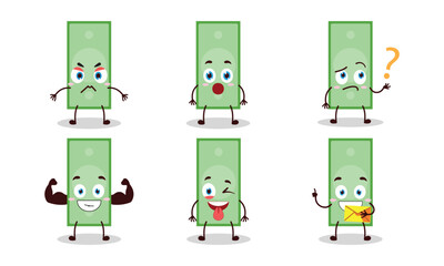 funny paper money with different expressions character design illustration