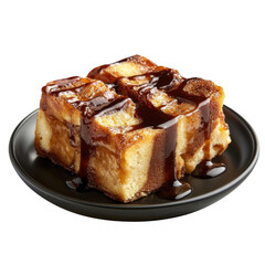 Ultrarealistic UHD Photo of Bread Pudding with Bourbon Sauce, Featuring a Rich, Golden-Brown Crust, Drizzled with Creamy Sauce, Perfect for Thanksgiving or Christmas Celebrations