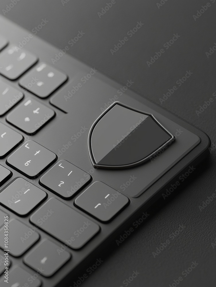 Poster this close view highlights a sleek keyboard equipped with a shield symbol, representing digital secu