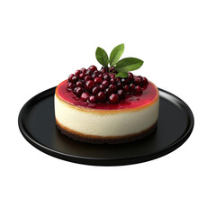 A Silky Smooth Cheesecake Topped with Tart Cranberry Compote, Perfectly Sliced on a Black Plate, Ideal for Thanksgiving and Christmas Desserts