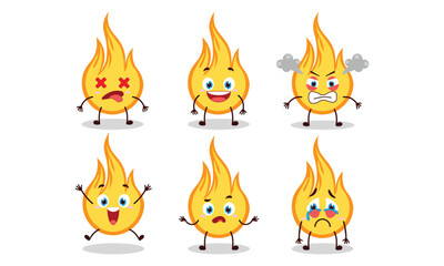 cute fire cartoon with many expressions design illustration
